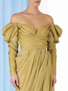 Zimmermann Off-the-shoulder draped linen and silk-blend gauze Dress